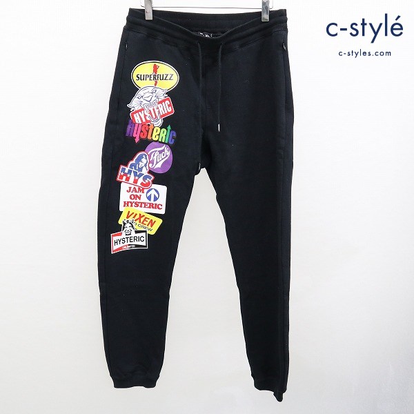 HYSTERIC GLAMOUR ヒステリックグラマー STICKER スウェットパンツ M ブラック デザイン転写シートプリント