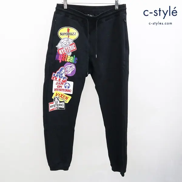 HYSTERIC GLAMOUR ヒステリックグラマー STICKER スウェットパンツ M ブラック デザイン転写シートプリント