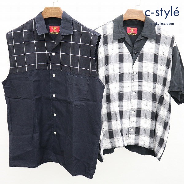 CREAM SODA クリームソーダ チェック切替シャツ ノースリーブ + 半袖 金タグ ロカビリー レーヨン