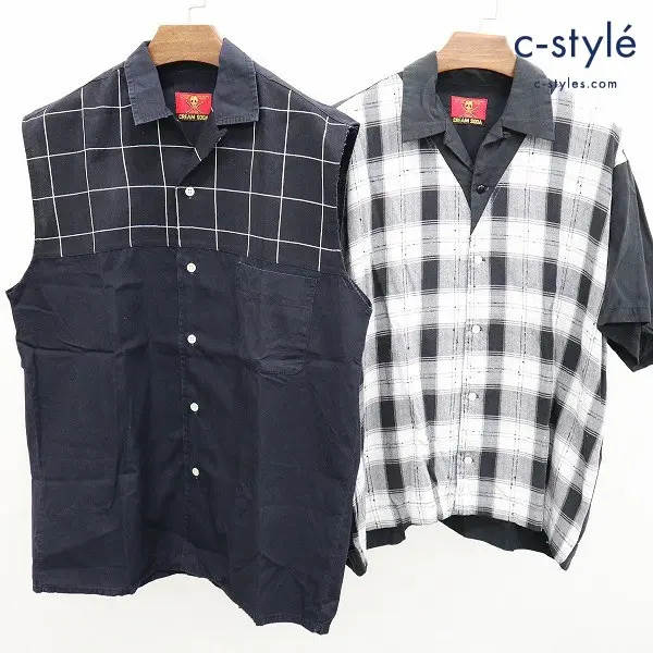 CREAM SODA クリームソーダ チェック切替シャツ ノースリーブ + 半袖 金タグ ロカビリー レーヨン