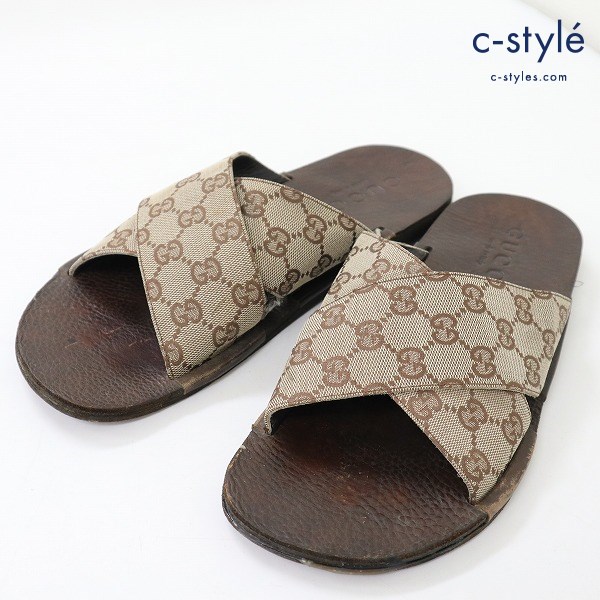 GUCCI グッチ GG柄 レザー×ジャガード サンダル イタリア製 ブラウン
