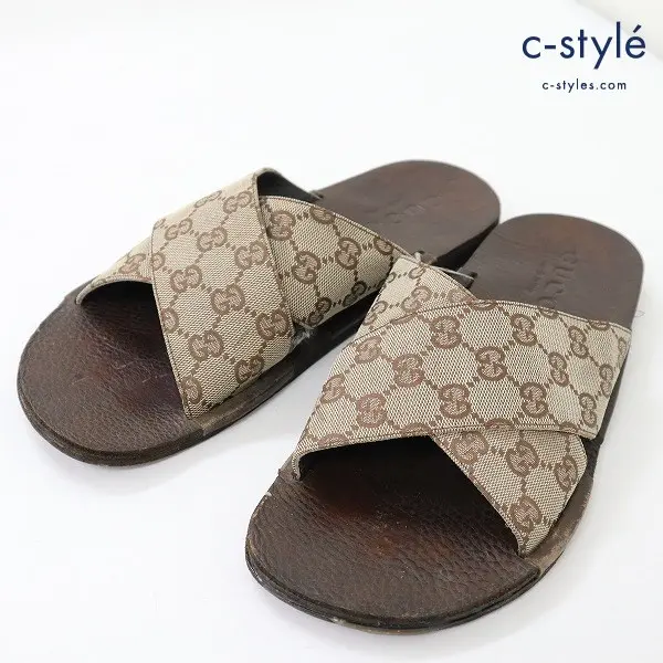 GUCCI グッチ GG柄 レザー×ジャガード サンダル イタリア製 ブラウン