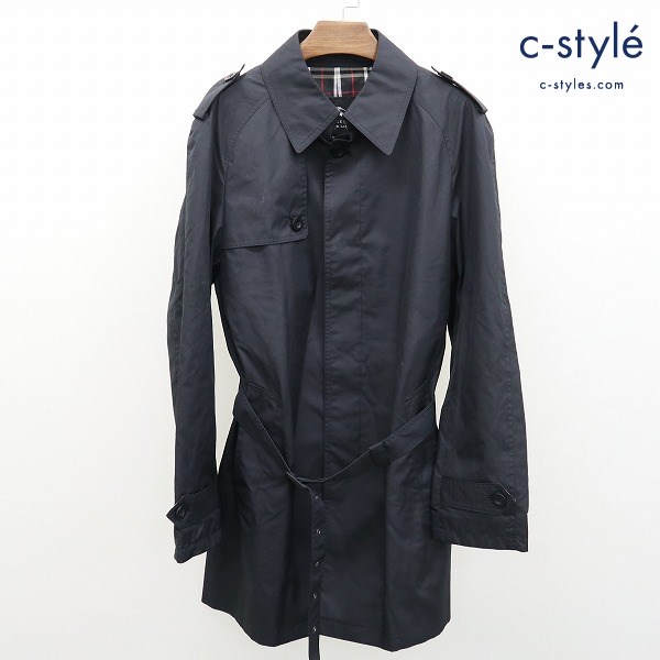 BURBERRY BLACK LABEL ステンカラーコート M ブラック 裏地ノバチェック柄 ポリエステル