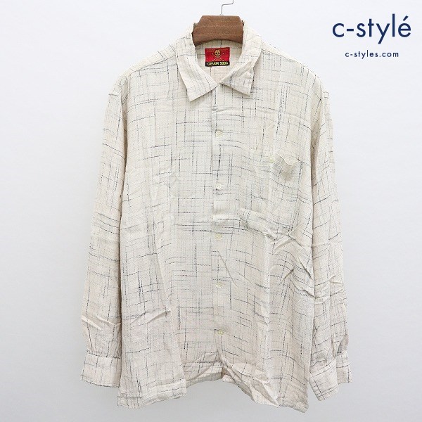 CREAM SODA クリームソーダ 長袖 シャツ カスリ柄 アイボリー ロカビリー 金タグ レーヨン