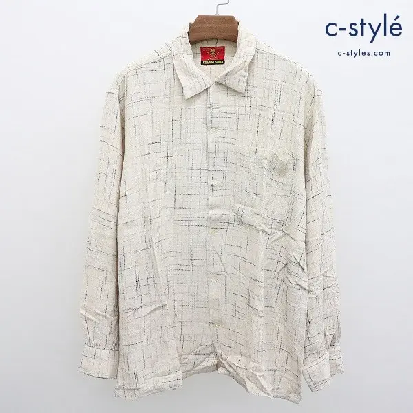 CREAM SODA クリームソーダ 長袖 シャツ カスリ柄 アイボリー ロカビリー 金タグ レーヨン