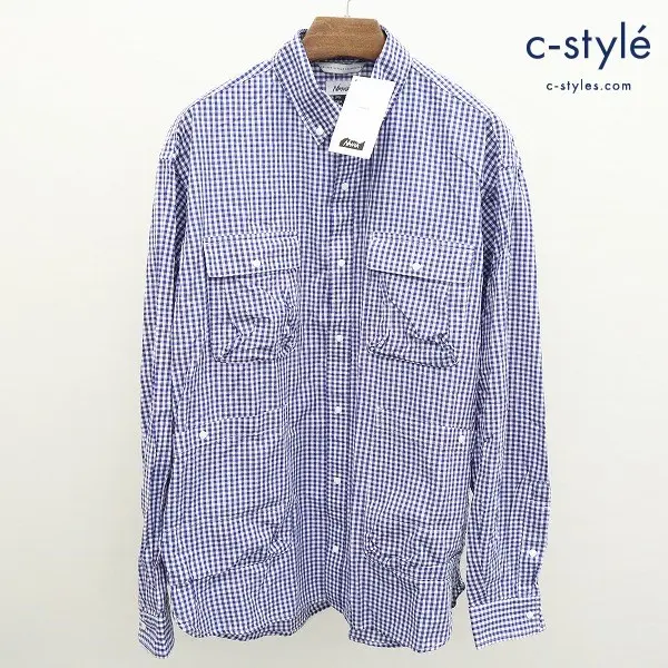 NANGA ナンガ CHECK CAMP SHIRTSチェックキャンプシャツ S ブルー×ホワイト 長袖 綿100 ボタンダウン