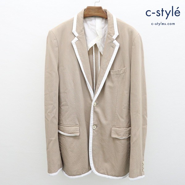 COMME des GARCONS HOMME PLUS テーラードジャケット L ベージュ×ホワイト 2B 本切羽 PA-J052