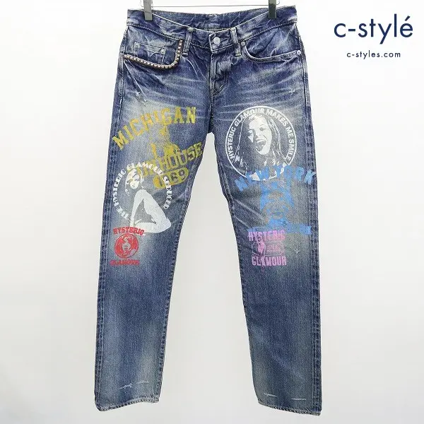 HYSTERIC GLAMOUR ヒステリックグラマー ペイント スタッズ デニムパンツ size30 インディゴ ボタンフライ
