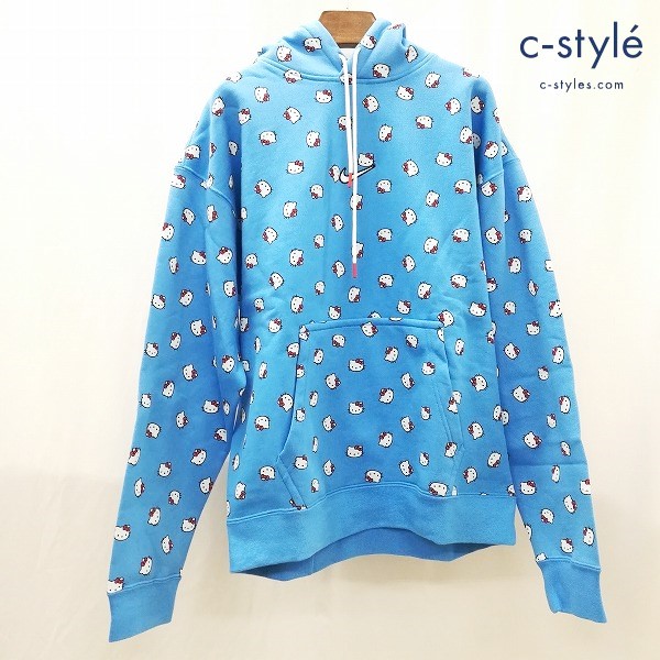 NIKE × HELLO KiTTY ハローキティ フリースパーカー L 水色 フーディ 綿