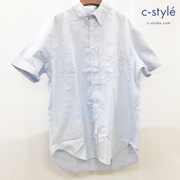 GITMAN BROTHERS ギットマンブラザーズ シアサッカー ストライプ ボタンダウンシャツ L ブルー系 半袖