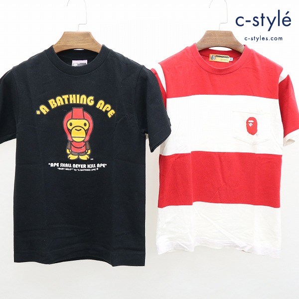 A BATHING APE アベイシングエイプ Tシャツ XS 計2点 ホワイト×レッド ブラック 半袖 クルーネック