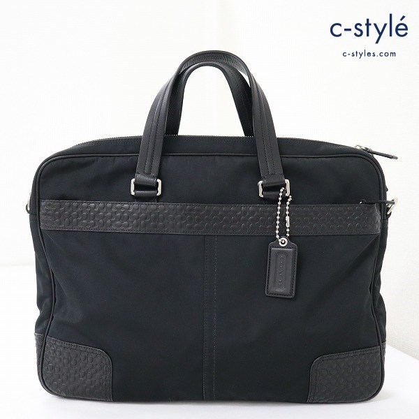 COACH コーチ F70596 ミニシグネチャー ナイロン ブリーフケース ショルダーストラップ付き ブラック