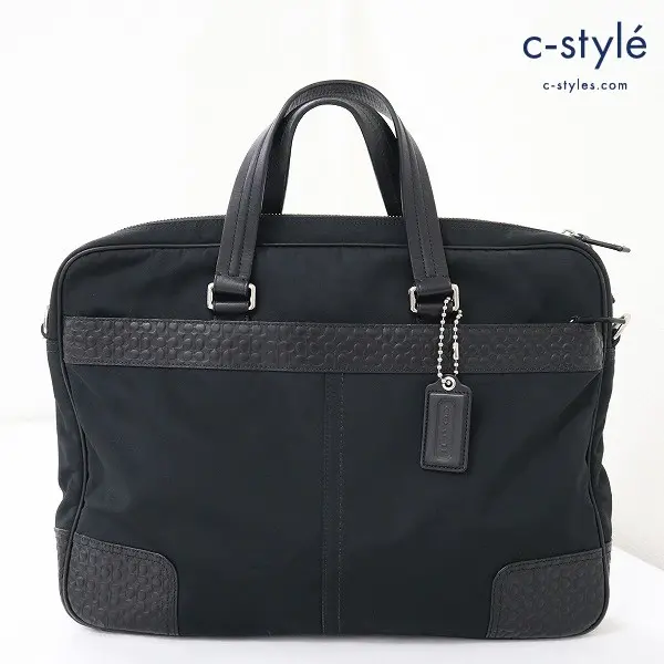 COACH コーチ F70596 ミニシグネチャー ナイロン ブリーフケース ショルダーストラップ付き ブラック