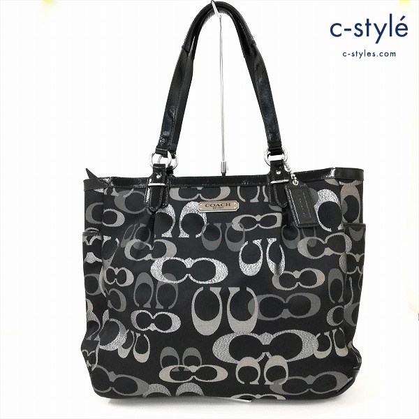 COACH コーチ トートバッグ シグネチャー F19675 ブラック×シルバー レディース ハンドバッグ