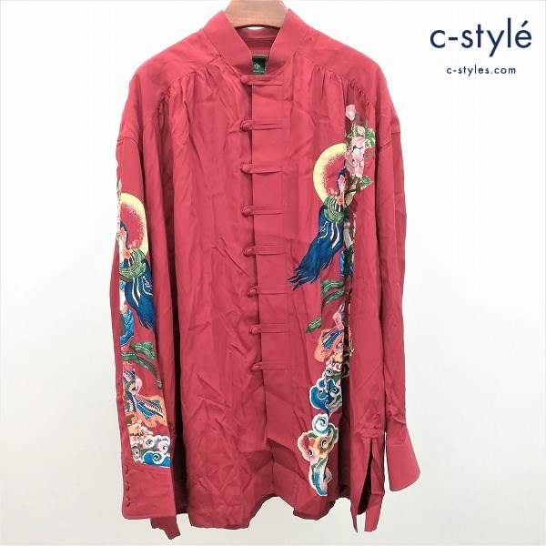 LUNA MATTINO ルナマティーノ バンドカラーシャツ M レッド RMH-43 91-A 長袖 日本製 ボタンダウン