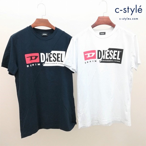 DIESEL ディーゼル 半袖 Tシャツ 計2点 M ホワイト ネイビー ロゴプリント 綿100 クルーネック