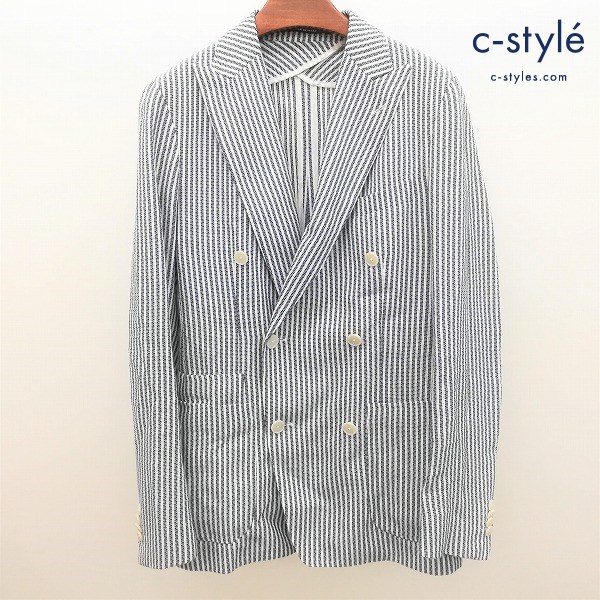 TAGLIATORE タリアトーレ ダブルブレストテーラードジャケット 46/R ブルー×ホワイト ストライプ イタリア製