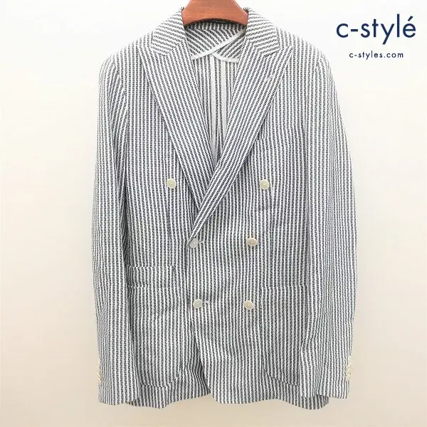 TAGLIATORE タリアトーレ ダブルブレストテーラードジャケット 46/R ブルー×ホワイト ストライプ イタリア製