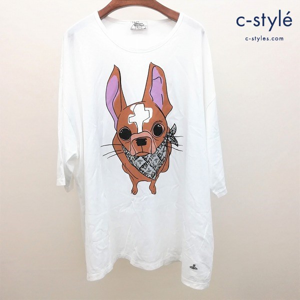 Vivienne Westwood MAN Tシャツ サイズF ホワイト プリント オーブ 犬 綿100 日本製