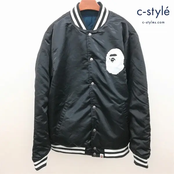 A BATHING APE アベイシングエイプ リバーシブルスタジャン 3XL ブラック×ホワイト ネイビー ブルゾン
