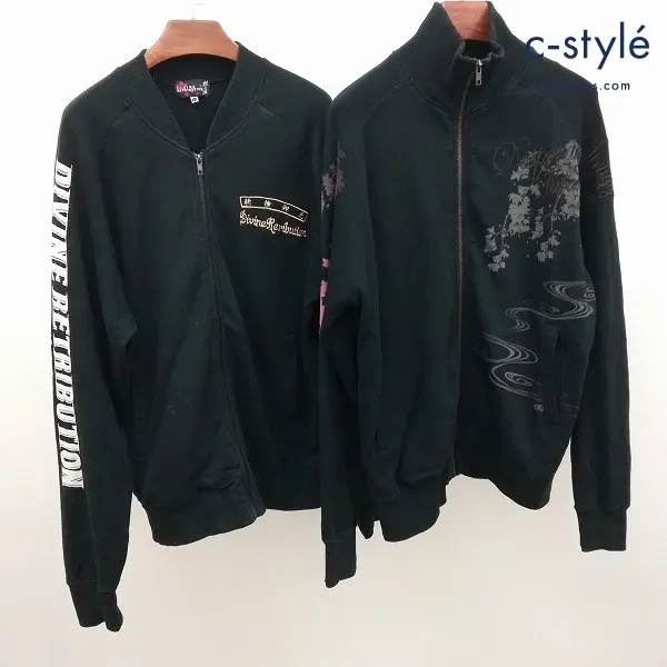 抜刀娘 スウェットジャケット L ブラック 和柄 刺繍 プリント 綿100