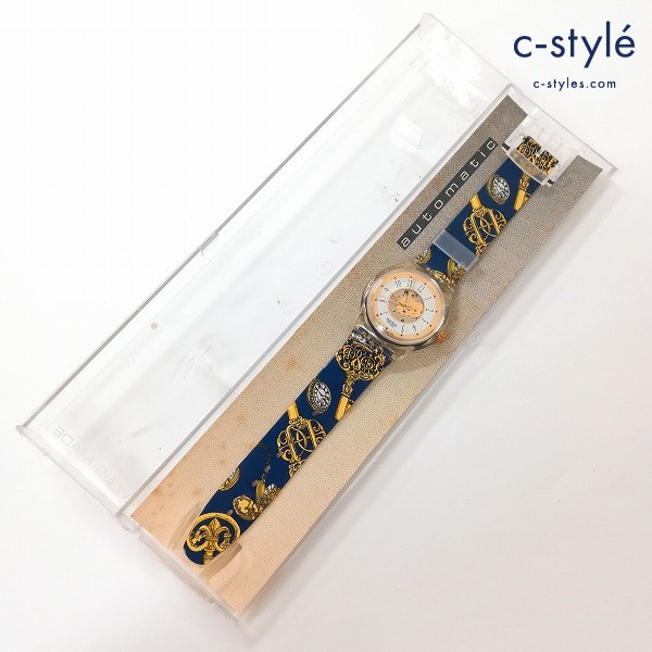 Swatch スウォッチ 腕時計 ブルー系 懐中時計柄バンド 自動巻き スイス製