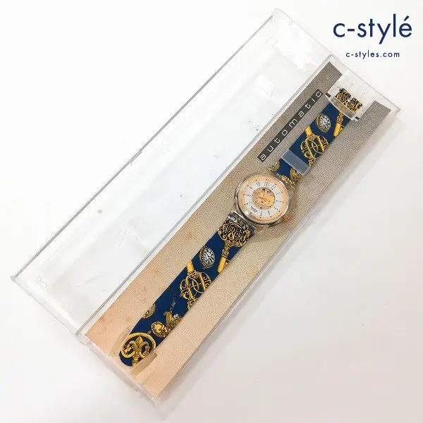 Swatch スウォッチ 腕時計 ブルー系 懐中時計柄バンド 自動巻き スイス製