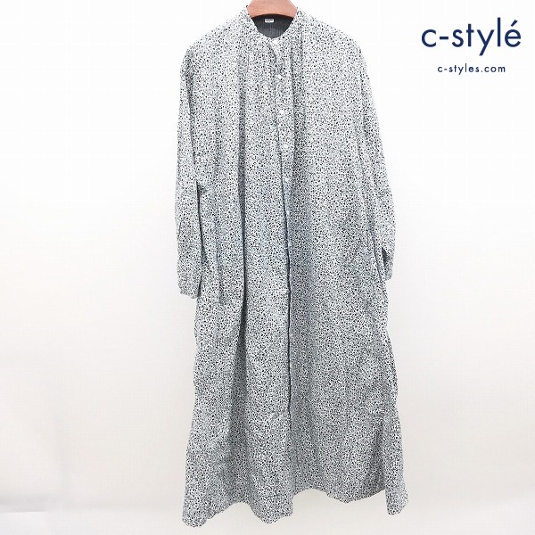 45R フォーティファイブアール フラワータペットドレス ホワイト×ネイビー 日本製 綿100 レディース