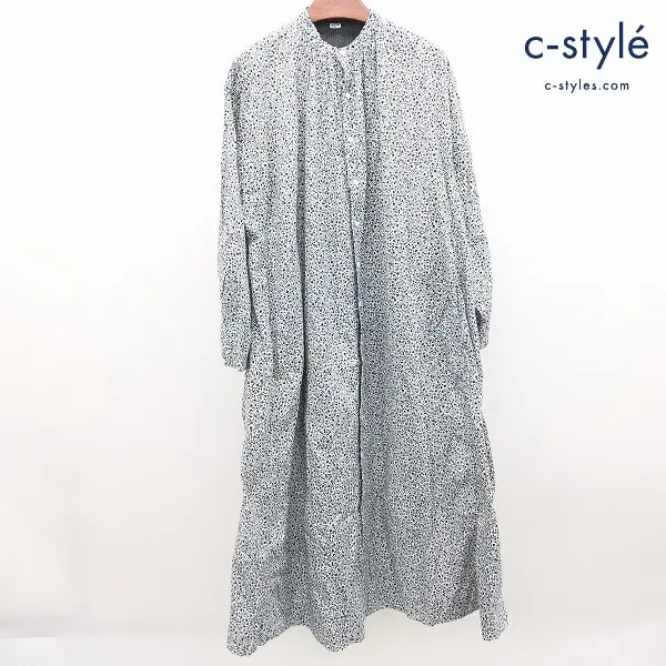 45R フォーティファイブアール フラワータペットドレス ホワイト×ネイビー 日本製 綿100 レディース