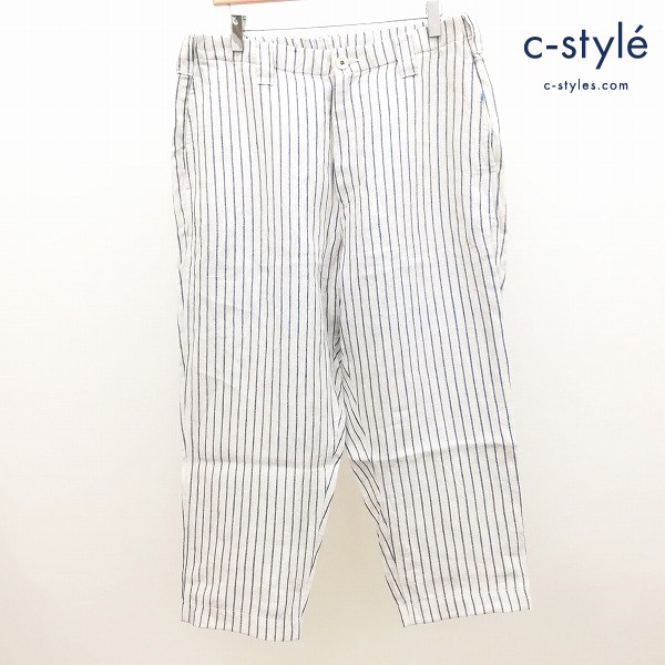 45R フォーティファイブアール インド リネンツイル 908 ポッポパンツ グレー×ブルー ストライプ 麻100%