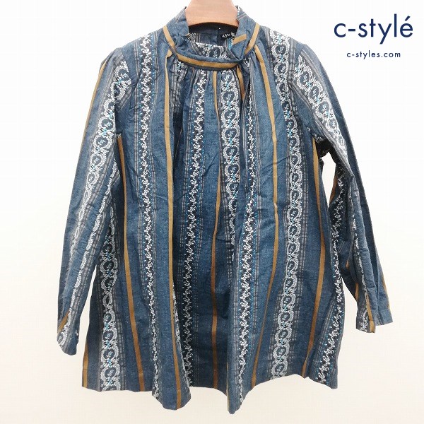 45R フォーティファイブアール フラワージャガードブラウス 0 インディゴ 日本製 綿100 レディース