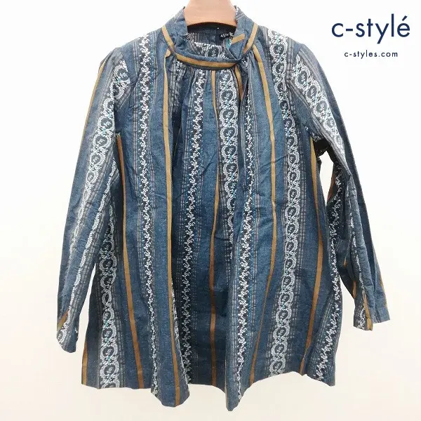 45R フォーティファイブアール フラワージャガードブラウス 0 インディゴ 日本製 綿100 レディース