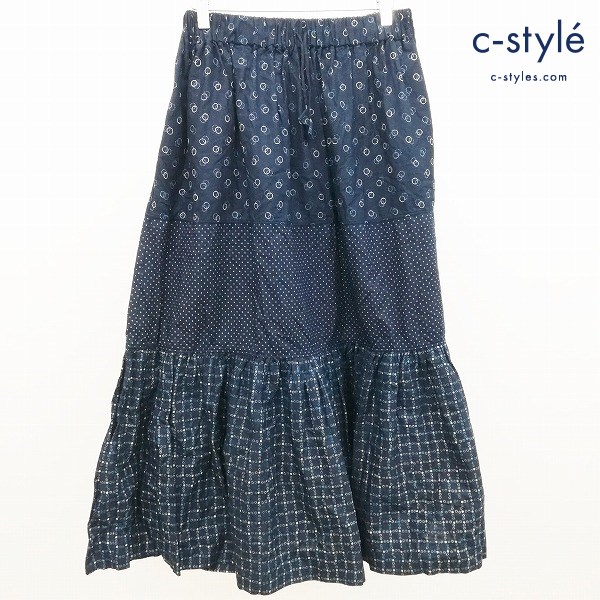 45R フォーティファイブアール スカート ネイビー ドット 水玉 日本製 綿100 レディース