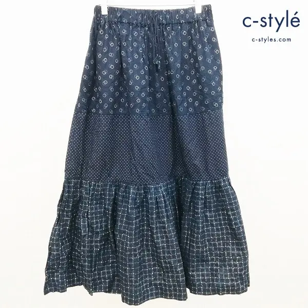 45R フォーティファイブアール スカート ネイビー ドット 水玉 日本製 綿100 レディース