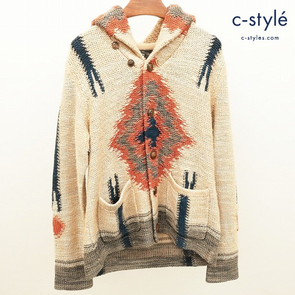 RRL ダブルアールエル ショールカラー カーディガン S ベージュ系 長袖 ネイティブ柄 シルク混