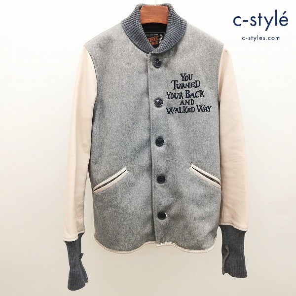 HYSTERIC GLAMOUR WALKED WAY 刺繍 レザースリーブスタジャン S グレー×ベージュ 0263AB08 日本製