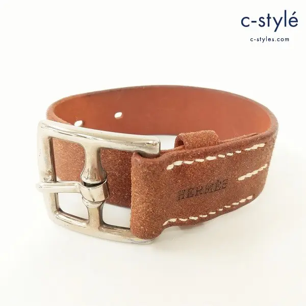 HERMES エルメス レザー バングル 茶 牛革 アクセサリー ブレスレット