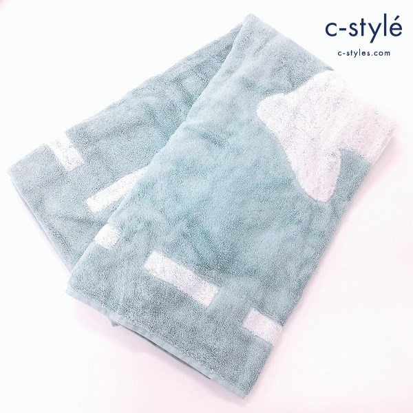 HERMES エルメス バスタオル ミントグリーン系×ホワイト 馬 ホース 綿75% レーヨン25%