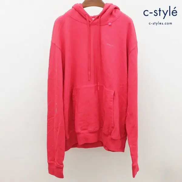 OFF-WHITE オフホワイト DIAG UNFINISHED SLIM HOODIE パーカー XL 赤 OMBB034E19E30003 フーディー