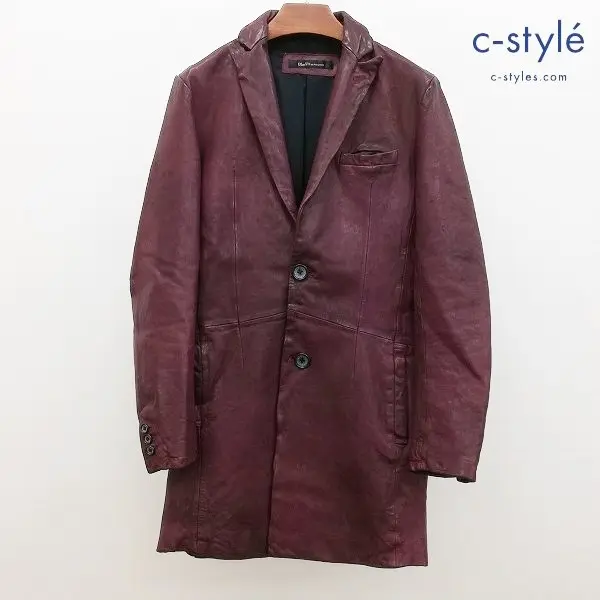 Black by VANQUISH ヴァンキッシュ ベジタブルシープレザー チェスターコート S ボルドー 羊革 BVJ115