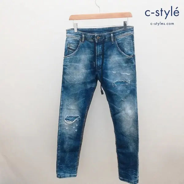 DIESEL KROOLEY CB-NE 0685 スウェットデニムパンツ 28 インディゴ ダメージ加工 ストレッチ レディース