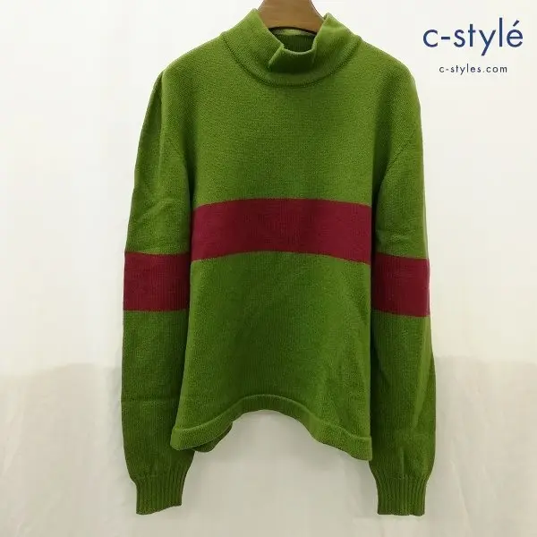 DOLCE＆GABBANA ドルガバ ハイネックウールセーター 54 グリーン×ボルドー MADE IN ITALY 長袖 D&G 厚手