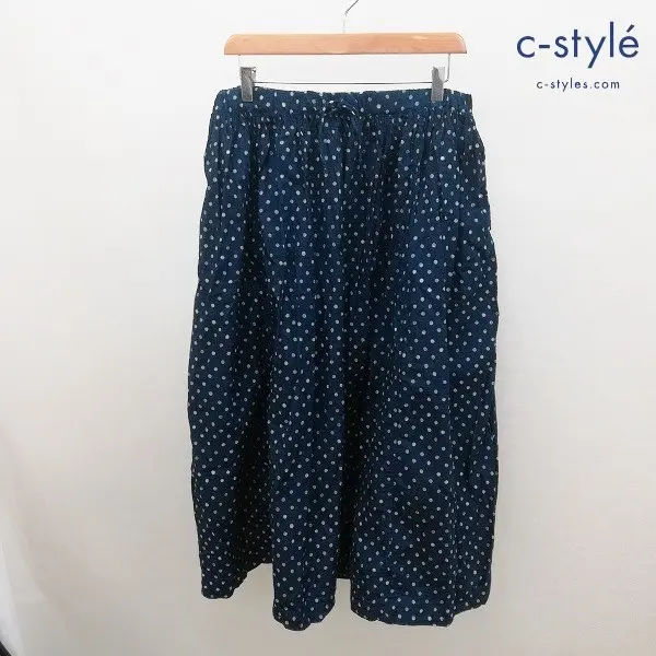 45R 薄オックスプリントのギャザースカート 3 ネイビー ドット柄 日本製 綿100 レディース