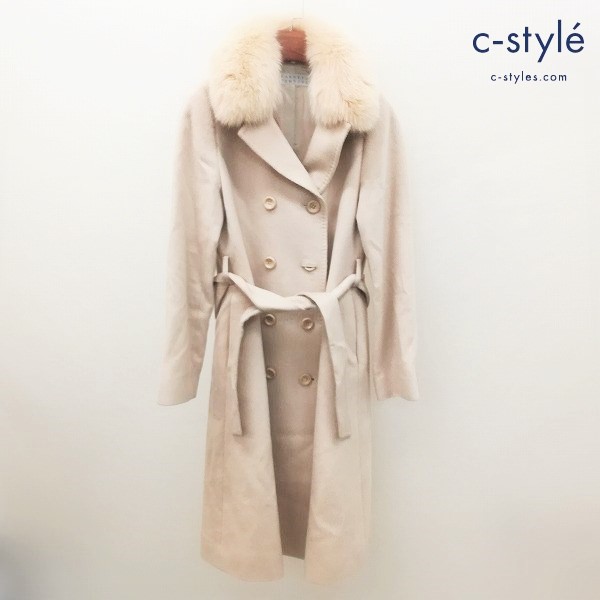 Barney New york ロングコート 38 ベージュ カシミア100 ブルーフォックスファー レディース