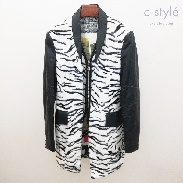 LUNA MATTINO ルナマティーノ 袖切り替えジャケット M ブラック×ホワイト ゼブラ柄 日本製
