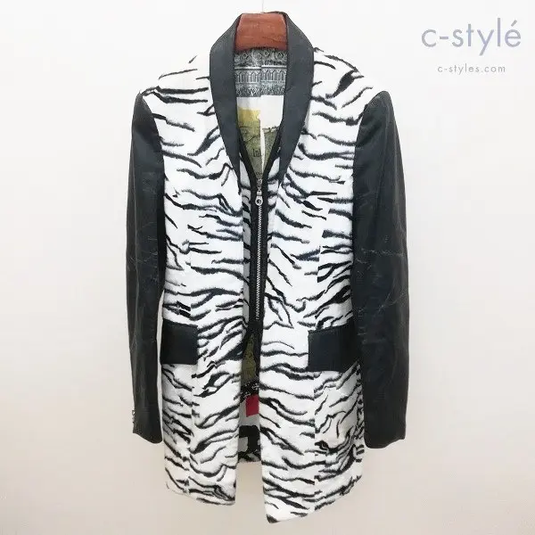 LUNA MATTINO ルナマティーノ 袖切り替えジャケット M ブラック×ホワイト ゼブラ柄 日本製