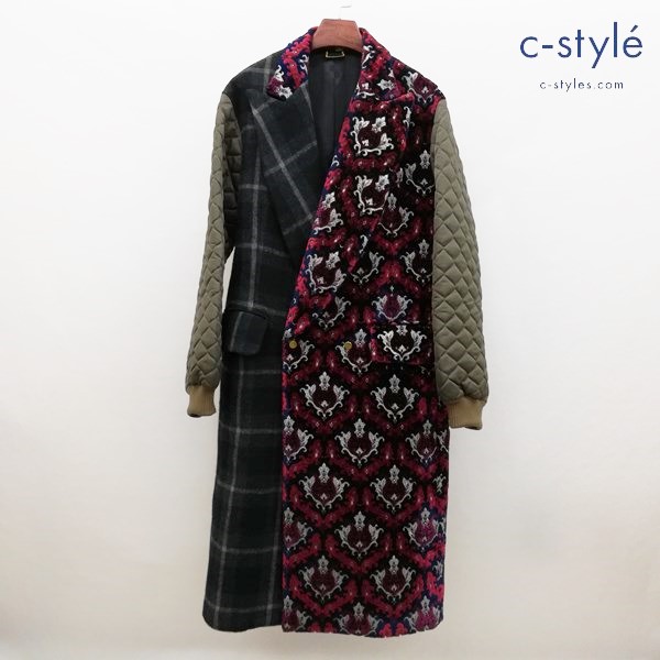 DRESS CAMP ドレスキャンプ キルティング ベロア チェック柄切替 ロングコート 48 マルチカラー 日本製