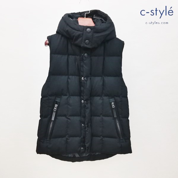 nano universe×西川ダウン ダウンベスト S ブラック ジップアップベスト フード