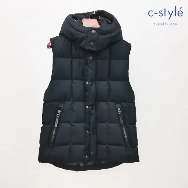 nano universe×西川ダウン ダウンベスト S ブラック ジップアップベスト フード