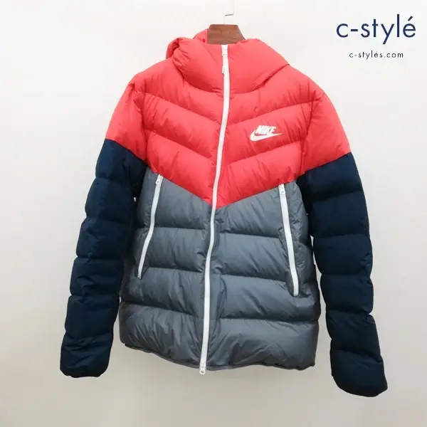 NIKE ナイキ ダウンフィルラインドランナー L グレー・紺・赤 パーカージャケット